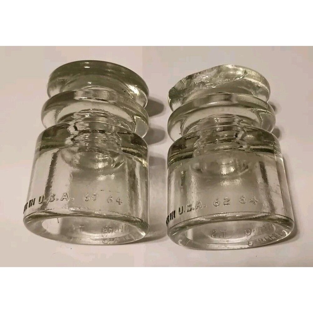 Vintage Collectible Gift Insulators Armstrong Set Of 2 Clear Glass Small